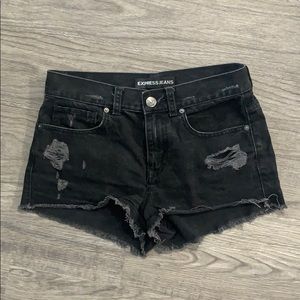 Express black distressed jean shorts